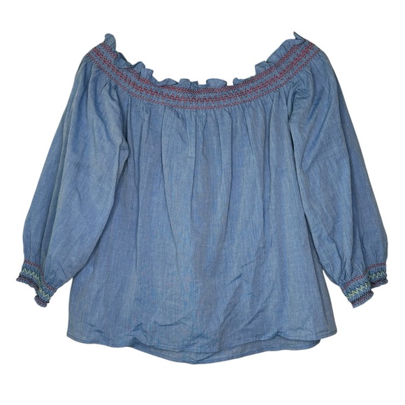 Joie Red and Blue Embellished Puff Sleeve Blouse - Picture 3 of 7